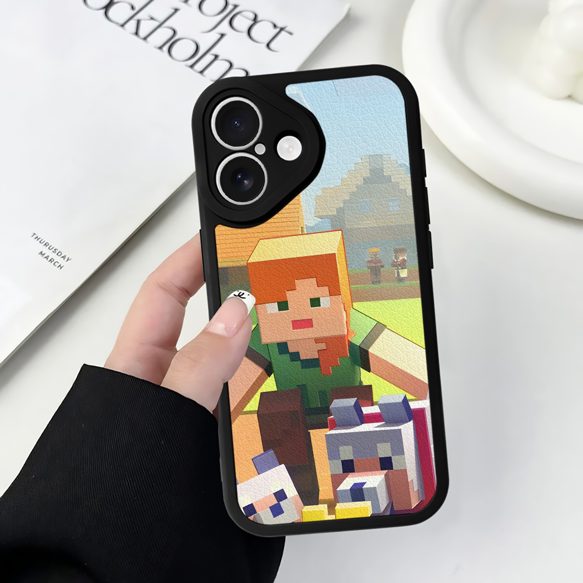 （画像用） マインクラフト ブロックの世界 Minecraft MC Block world 【iPhone 16シリーズ対応】シリコンスマホケース（レザー調） 材質：シリコン